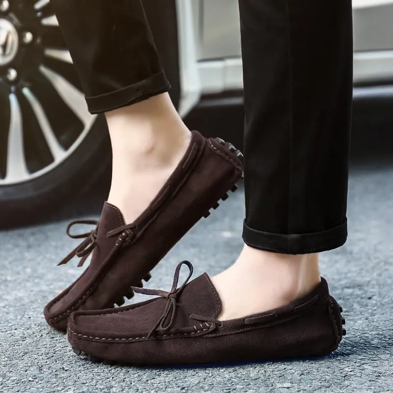 New Men's Loafers Round Toe Nubuck Leather Driving Loafers Flexible Comfortable Lightweight Classic Slip On