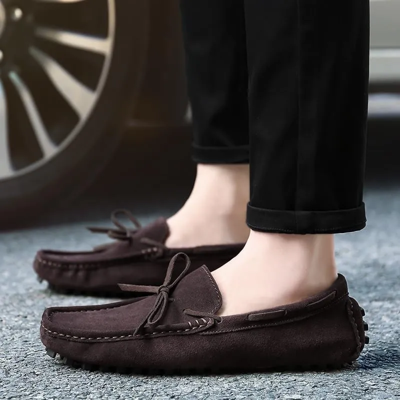 New Men's Loafers Round Toe Nubuck Leather Driving Loafers Flexible Comfortable Lightweight Classic Slip On