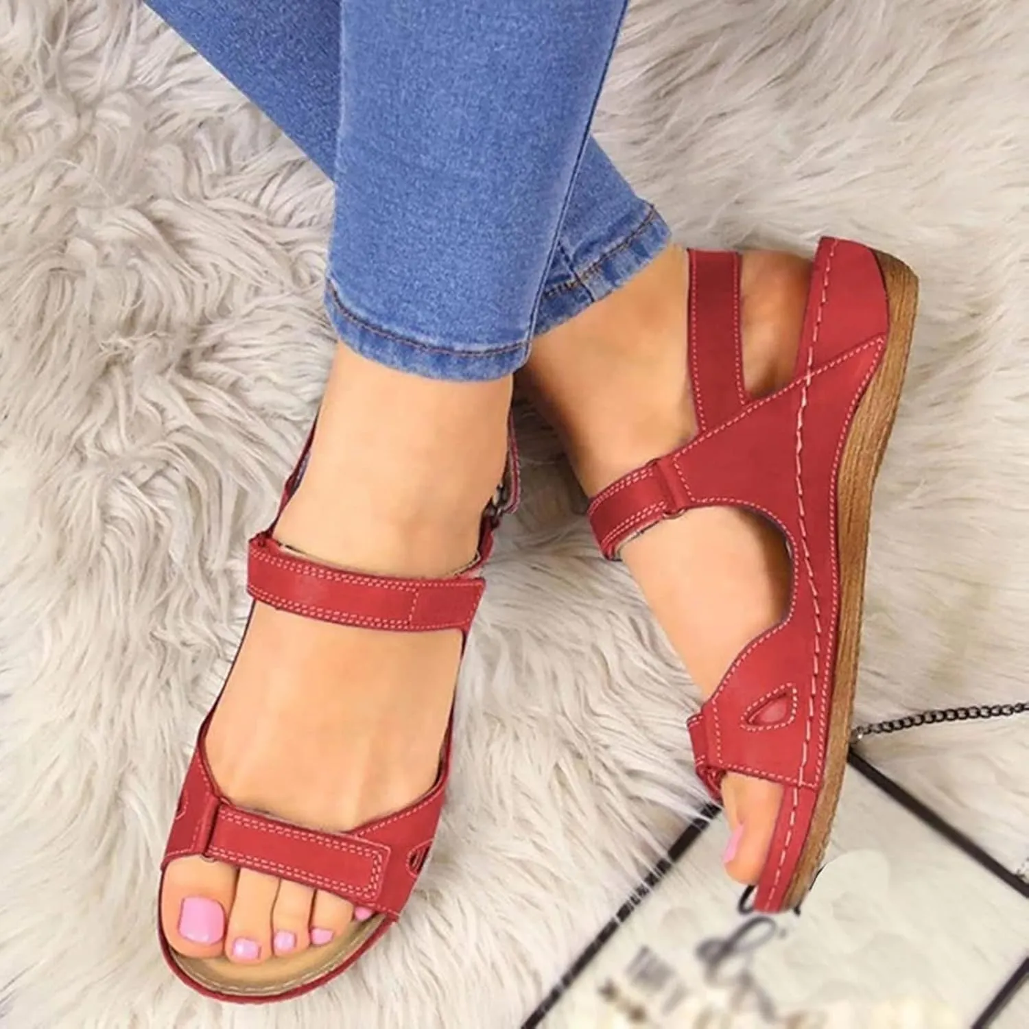 Orthopedic Sandals for Women, Arch Support Sandals Orthotic Walking Sandals Open Toe Sandals Ankle Strap Flat Sandals