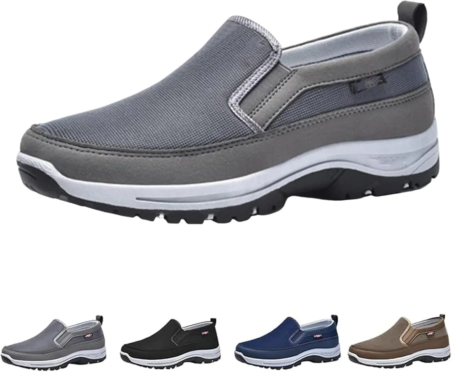 Orthowalkway Mens Shoes, Men's Arch Support Slip-on Canvas Loafers, Outdoor Casual Non Slip Orthopedic Sneakers