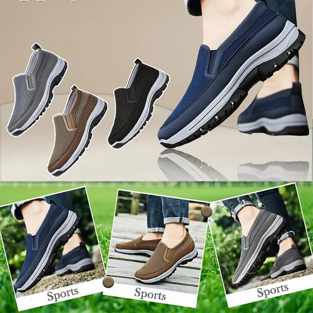 Orthowalkway Mens Shoes, Men's Arch Support Slip-on Canvas Loafers, Outdoor Casual Non Slip Orthopedic Sneakers