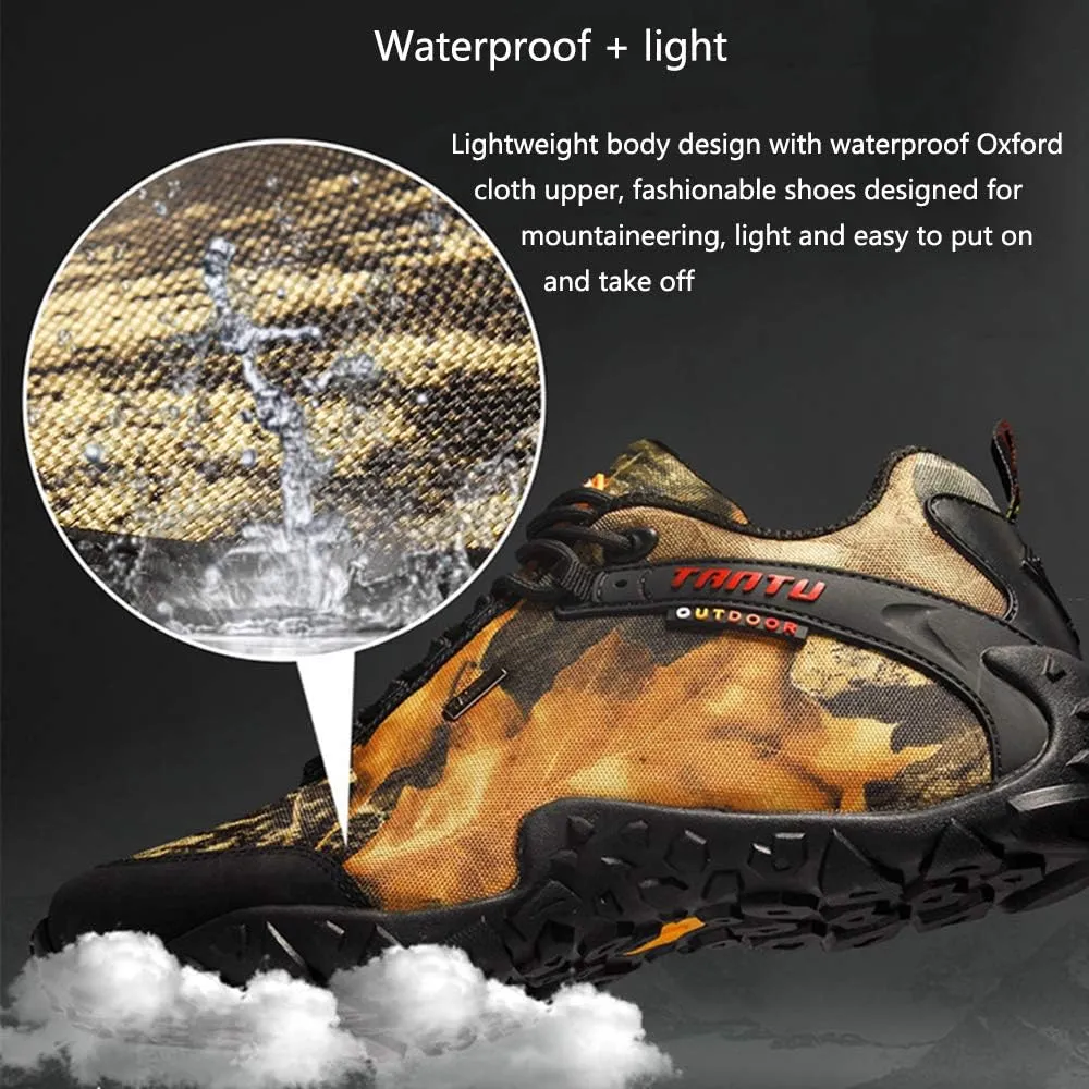 Outdoor Camouflage Low-top Hiking Shoes, Waterproof and Wear-Resistant Hiking Camping Boots, Men's Hiking Boots, Rock Climbing Running Shoes (Black 45)