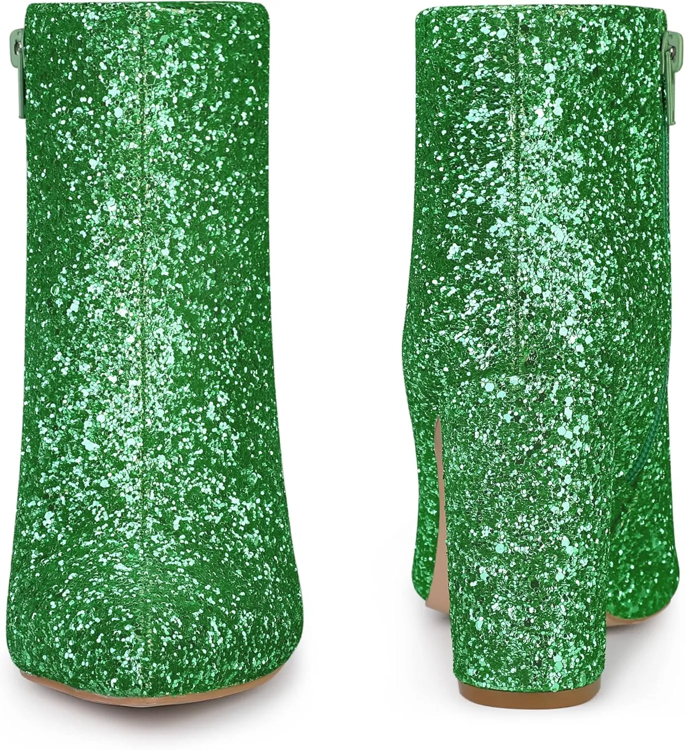 Perphy Glitter Pointed Toe Chunky Heels Sparkly Booties Ankle Boots for Women