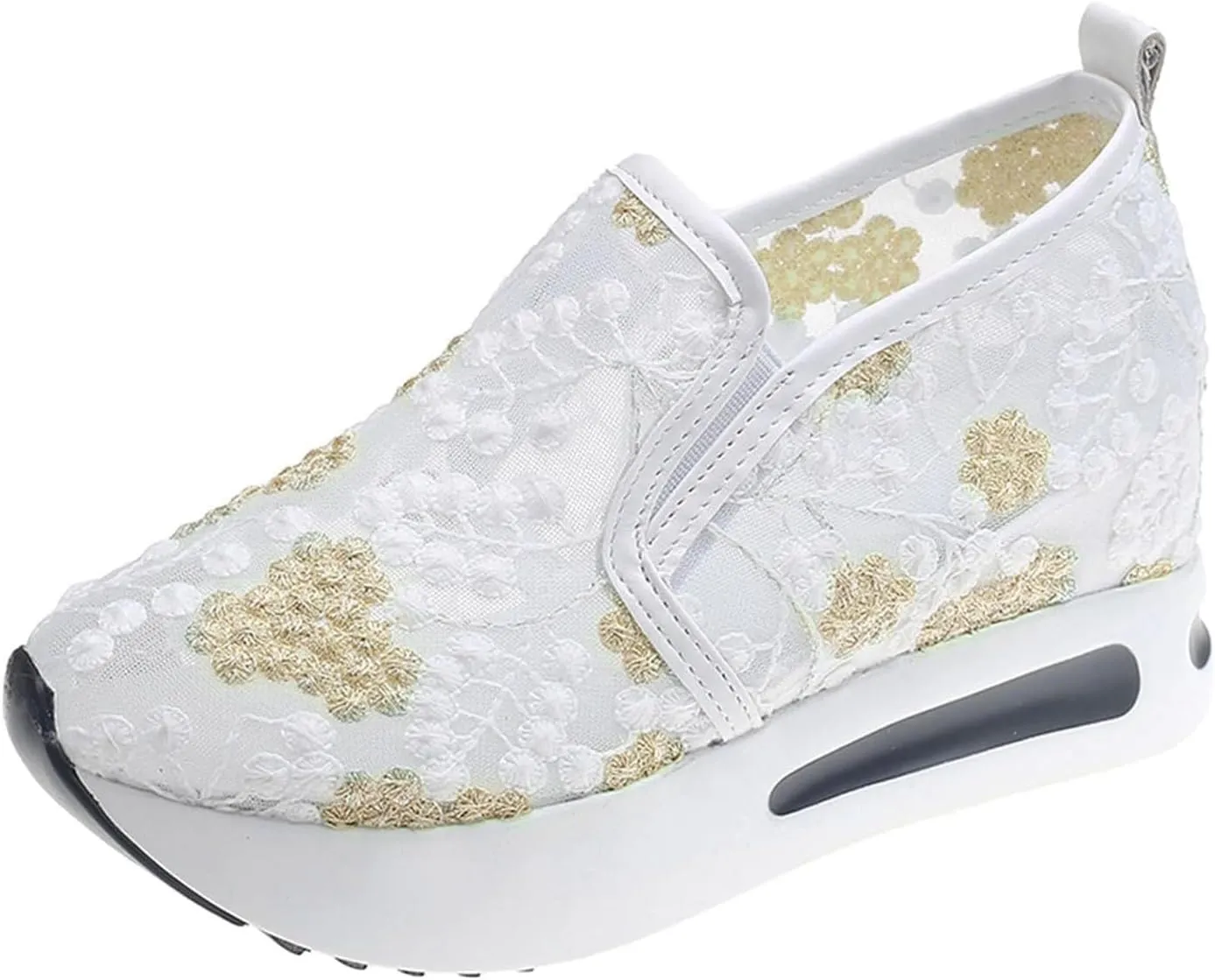 Platform Sneakers for Women Fashion Floral Mesh Air Comfort Chunky Sole Hidden High Heels Breathable Walking Work Shoes with Arch Support