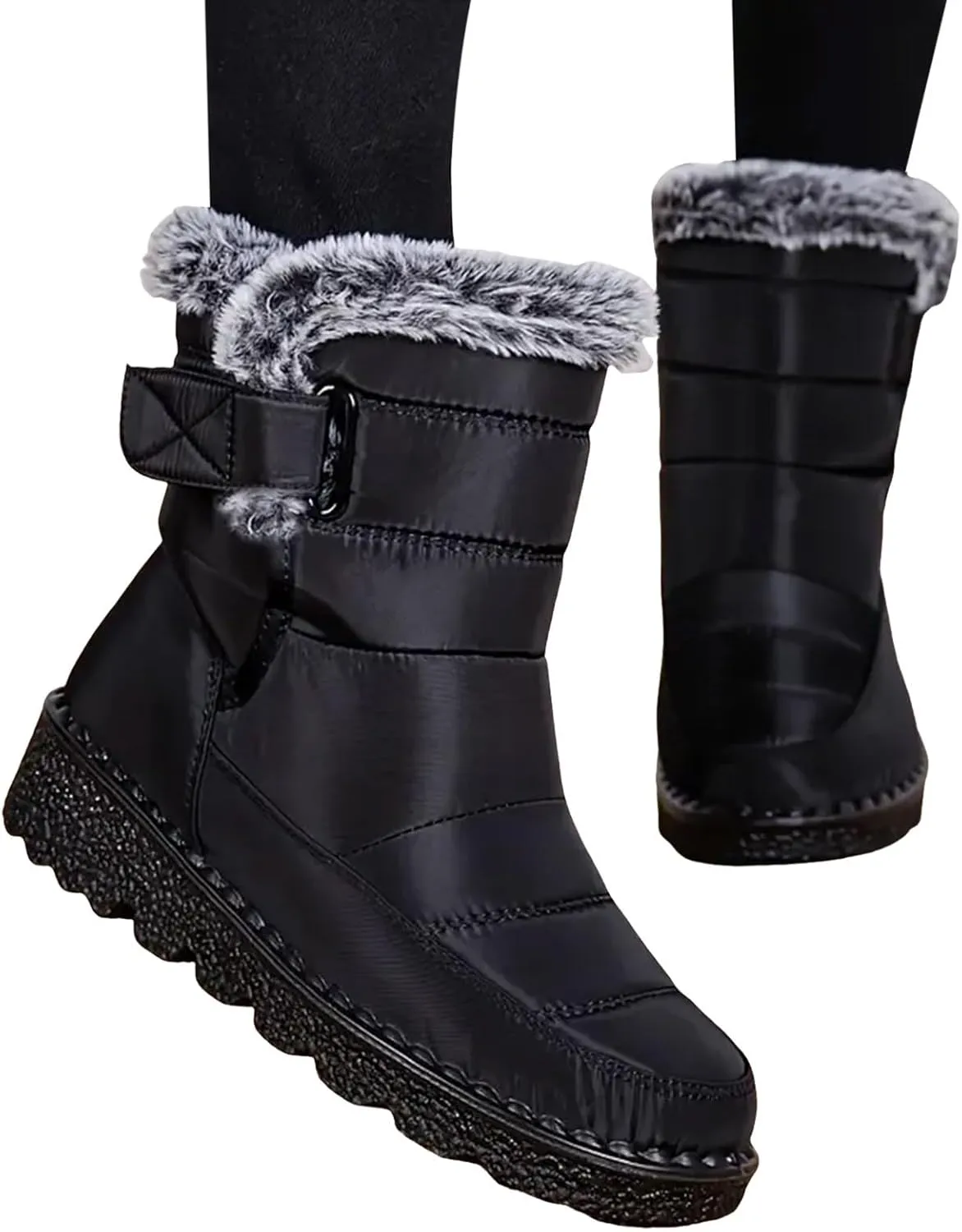 Rain Cloth Water Proof Insulated Boots for Men Plus Velvet Warm Mid Calf Boots Thick Bottom Non Slip Snow Tall Lug Boots