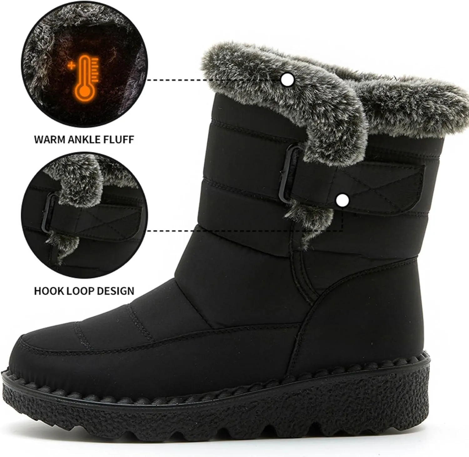 Rain Cloth Water Proof Insulated Boots for Men Plus Velvet Warm Mid Calf Boots Thick Bottom Non Slip Snow Tall Lug Boots