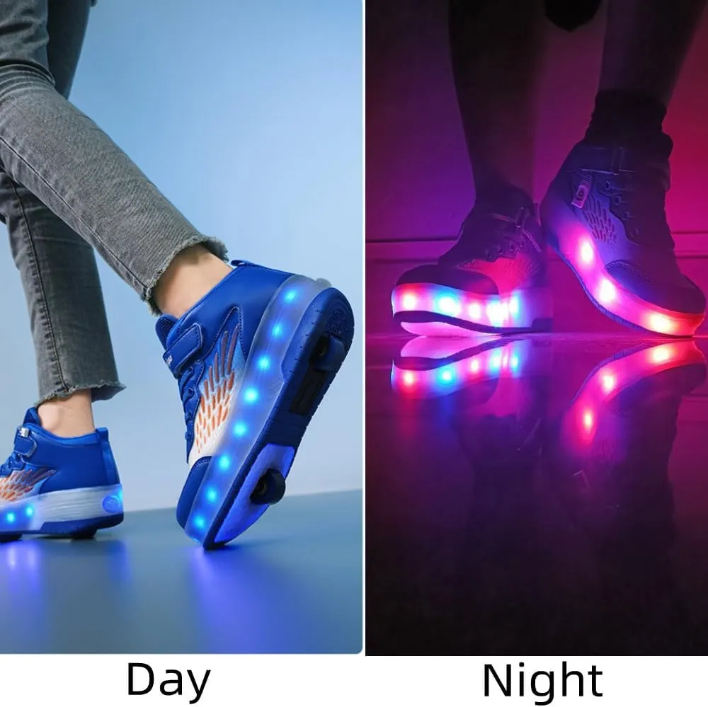 Roller Shoes Girls Sneakers USB Rechargeable 2 Wheels Shoes Roller Skates for Beginner Trainers 16 Modes LED Light Up Flashing Sneaker for Unisex Kids Skate Boys Stylish Footwear Gifts