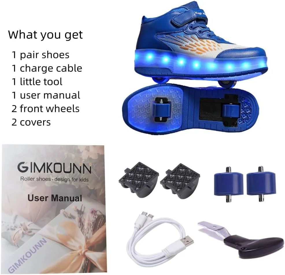 Roller Shoes Girls Sneakers USB Rechargeable 2 Wheels Shoes Roller Skates for Beginner Trainers 16 Modes LED Light Up Flashing Sneaker for Unisex Kids Skate Boys Stylish Footwear Gifts