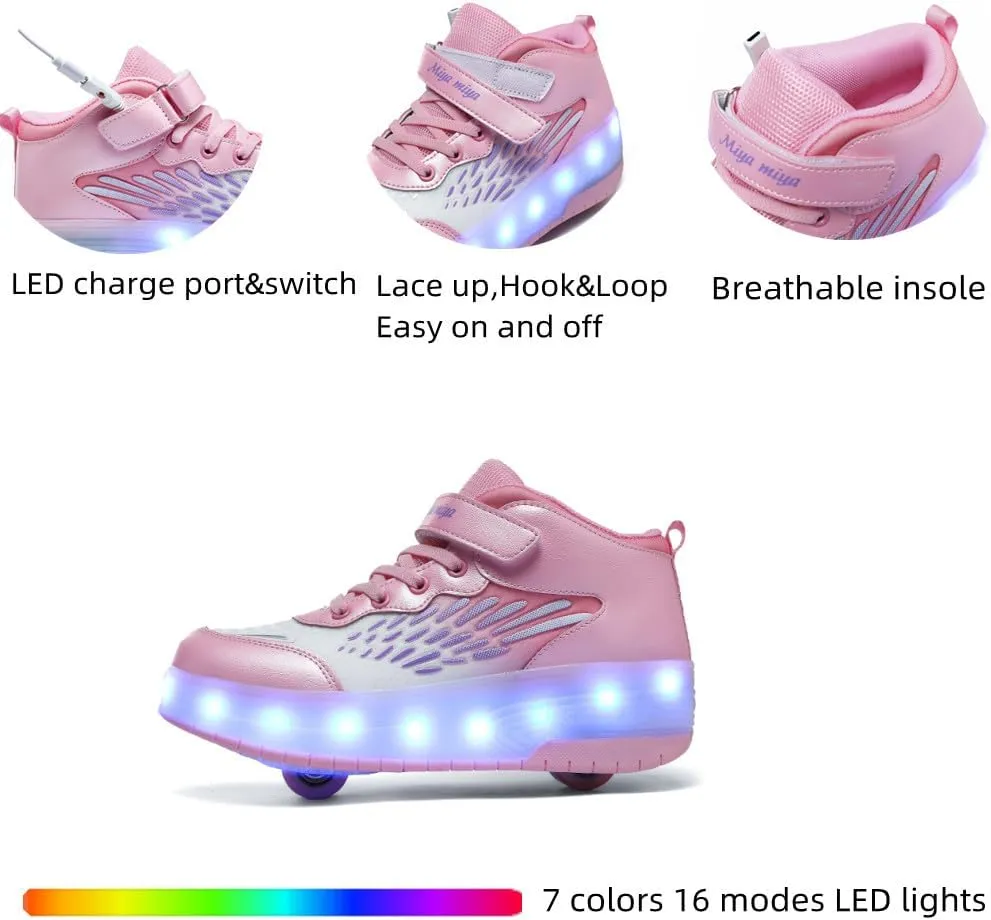 Roller Shoes Girls Sneakers USB Rechargeable 2 Wheels Shoes Roller Skates for Beginner Trainers 16 Modes LED Light Up Flashing Sneaker for Unisex Kids Skate Boys Stylish Footwear Gifts