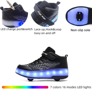 Roller Shoes Girls Sneakers USB Rechargeable 2 Wheels Shoes Roller Skates for Beginner Trainers 16 Modes LED Light Up Flashing Sneaker for Unisex Kids Skate Boys Stylish Footwear Gifts