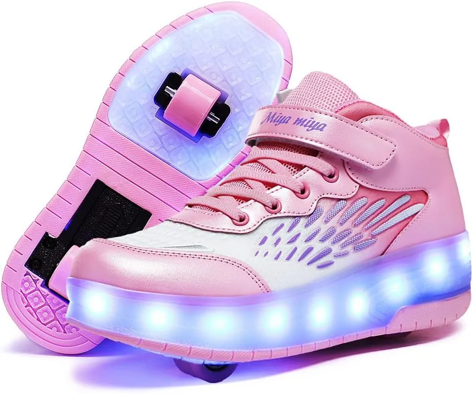 Roller Shoes Girls Sneakers USB Rechargeable 2 Wheels Shoes Roller Skates for Beginner Trainers 16 Modes LED Light Up Flashing Sneaker for Unisex Kids Skate Boys Stylish Footwear Gifts