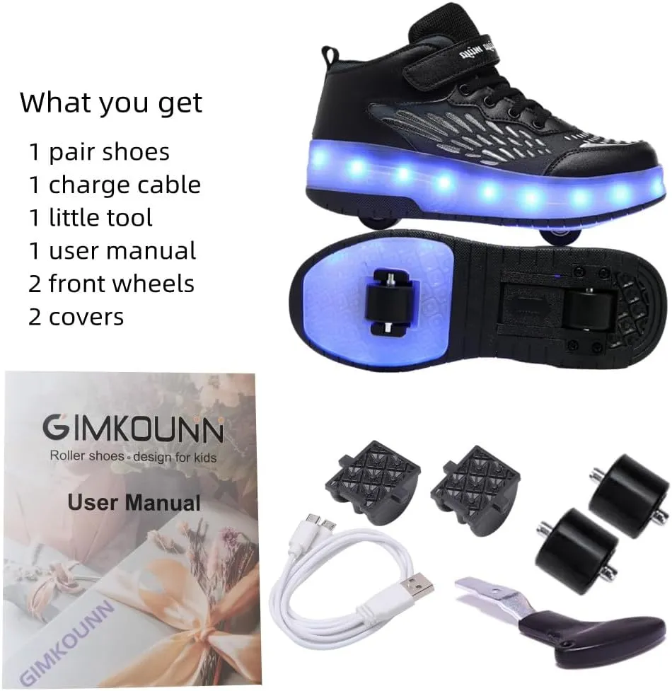 Roller Shoes Girls Sneakers USB Rechargeable 2 Wheels Shoes Roller Skates for Beginner Trainers 16 Modes LED Light Up Flashing Sneaker for Unisex Kids Skate Boys Stylish Footwear Gifts