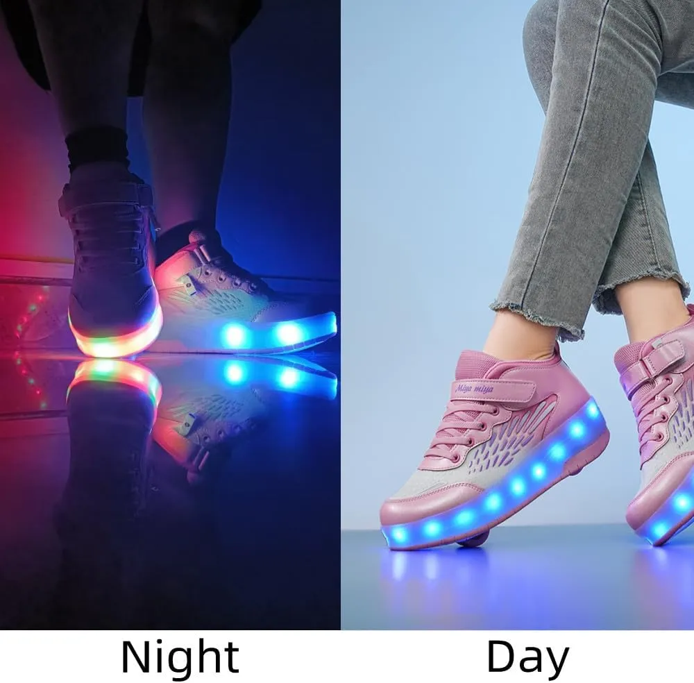 Roller Shoes Girls Sneakers USB Rechargeable 2 Wheels Shoes Roller Skates for Beginner Trainers 16 Modes LED Light Up Flashing Sneaker for Unisex Kids Skate Boys Stylish Footwear Gifts