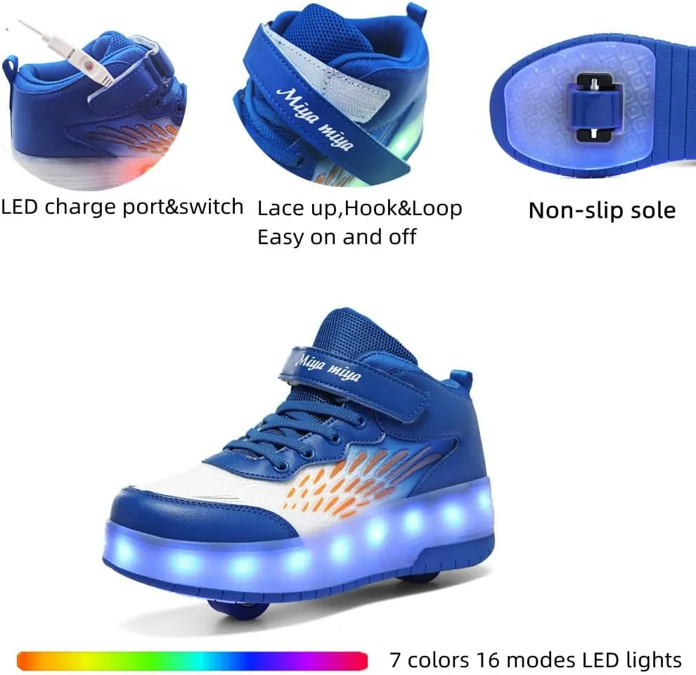 Roller Shoes Girls Sneakers USB Rechargeable 2 Wheels Shoes Roller Skates for Beginner Trainers 16 Modes LED Light Up Flashing Sneaker for Unisex Kids Skate Boys Stylish Footwear Gifts