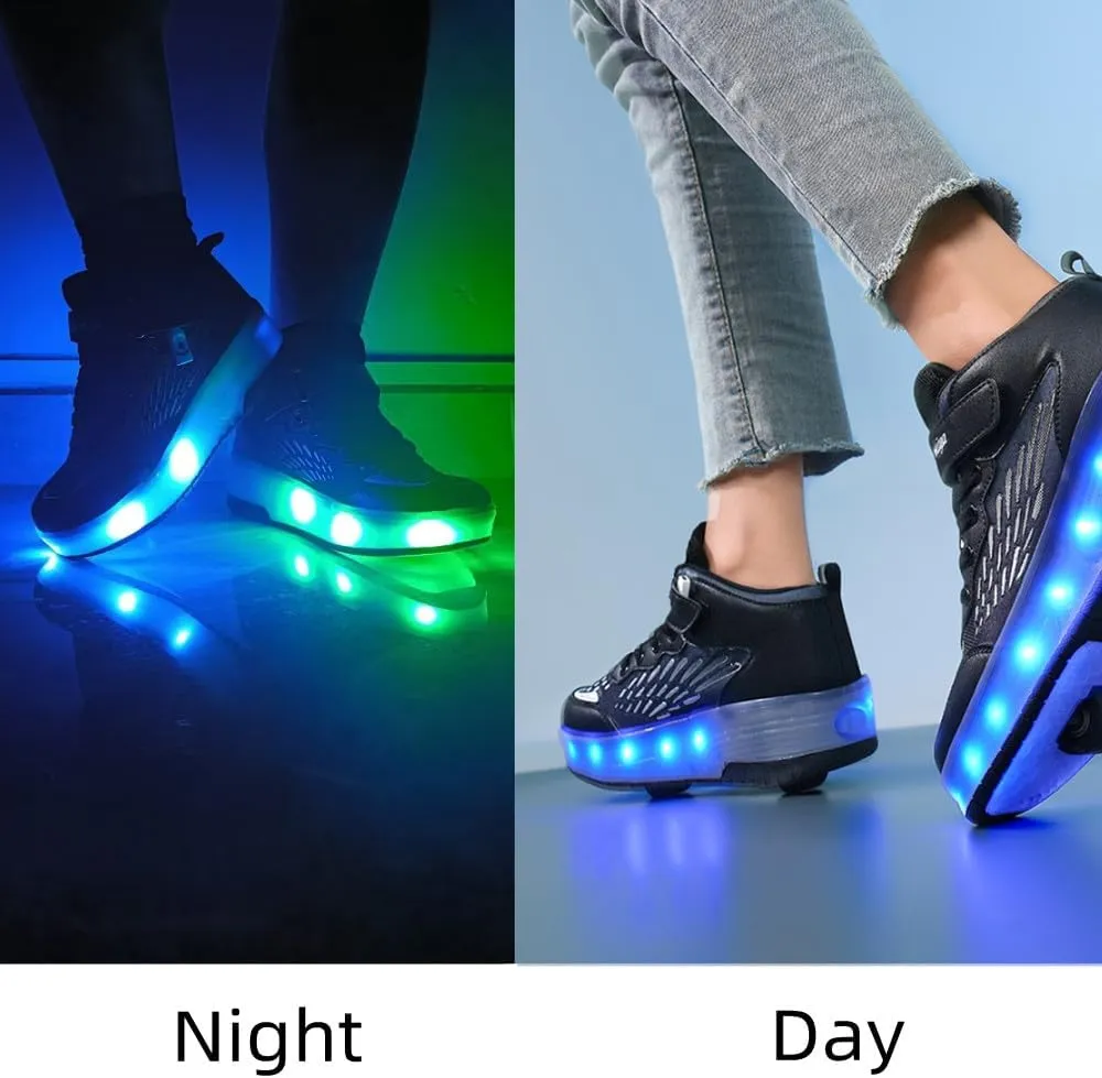Roller Shoes Girls Sneakers USB Rechargeable 2 Wheels Shoes Roller Skates for Beginner Trainers 16 Modes LED Light Up Flashing Sneaker for Unisex Kids Skate Boys Stylish Footwear Gifts