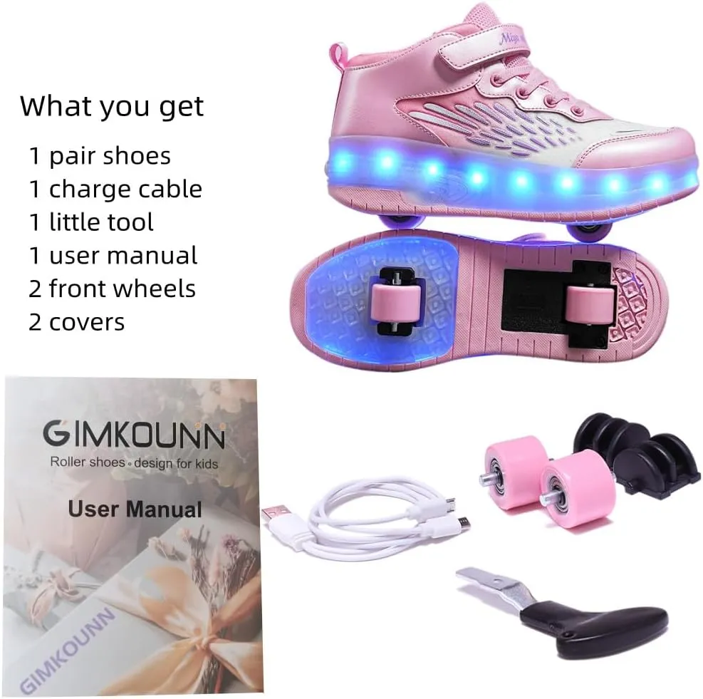 Roller Shoes Girls Sneakers USB Rechargeable 2 Wheels Shoes Roller Skates for Beginner Trainers 16 Modes LED Light Up Flashing Sneaker for Unisex Kids Skate Boys Stylish Footwear Gifts