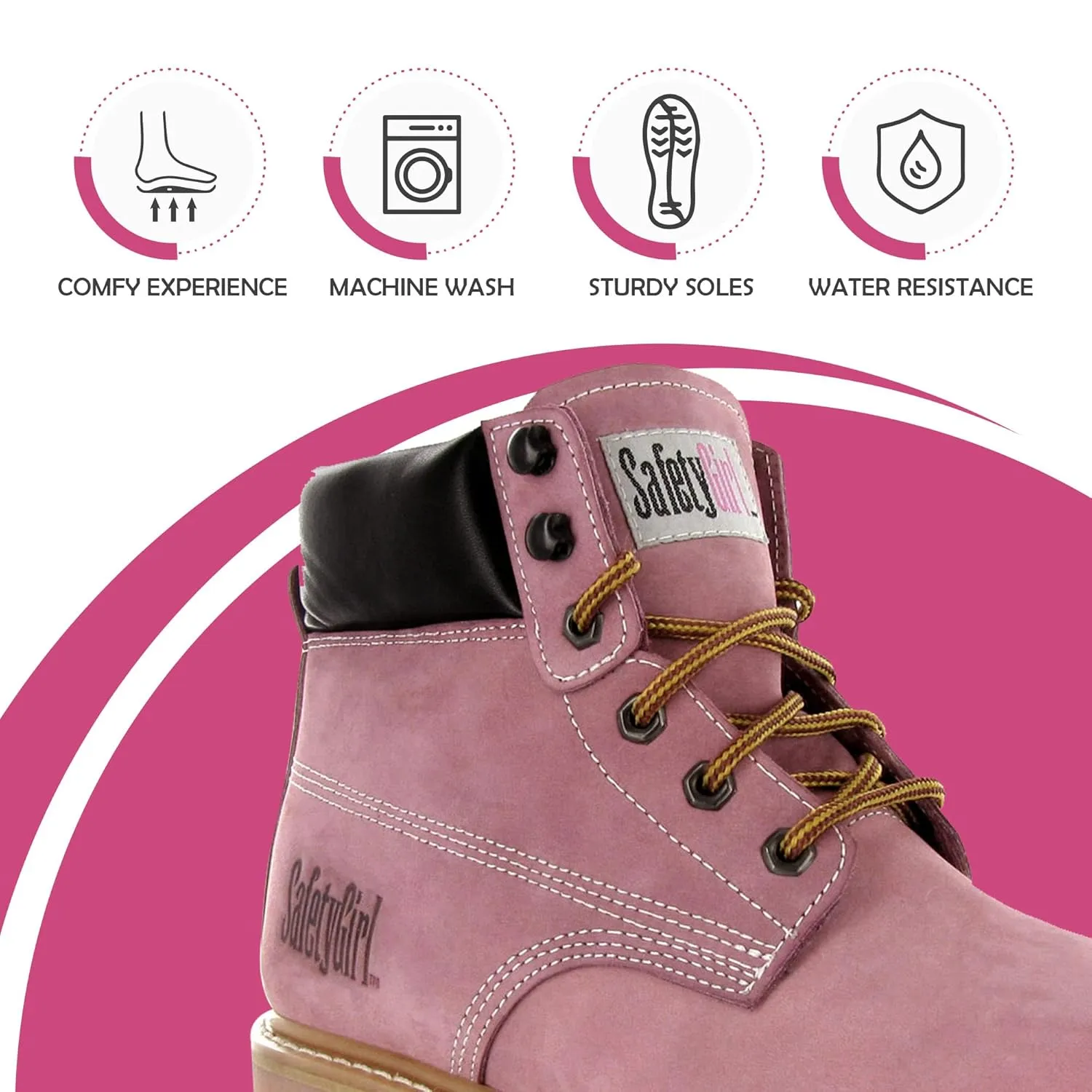 SafetyGirl Steel Toe Work Boots - Light Pink - 9.5W