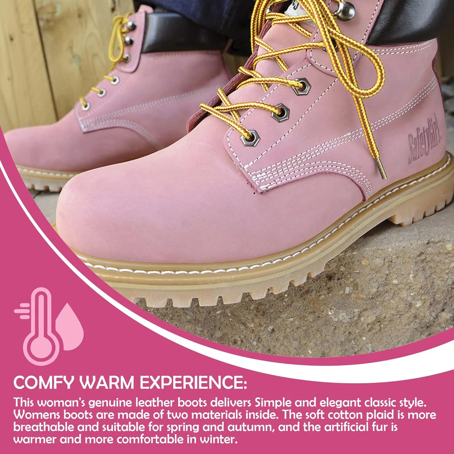 SafetyGirl Steel Toe Work Boots - Light Pink - 9.5W