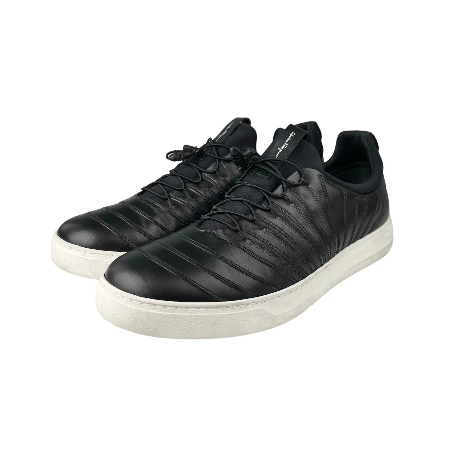 Salvatore Ferragamo Black Leather & Scuba Sneakers