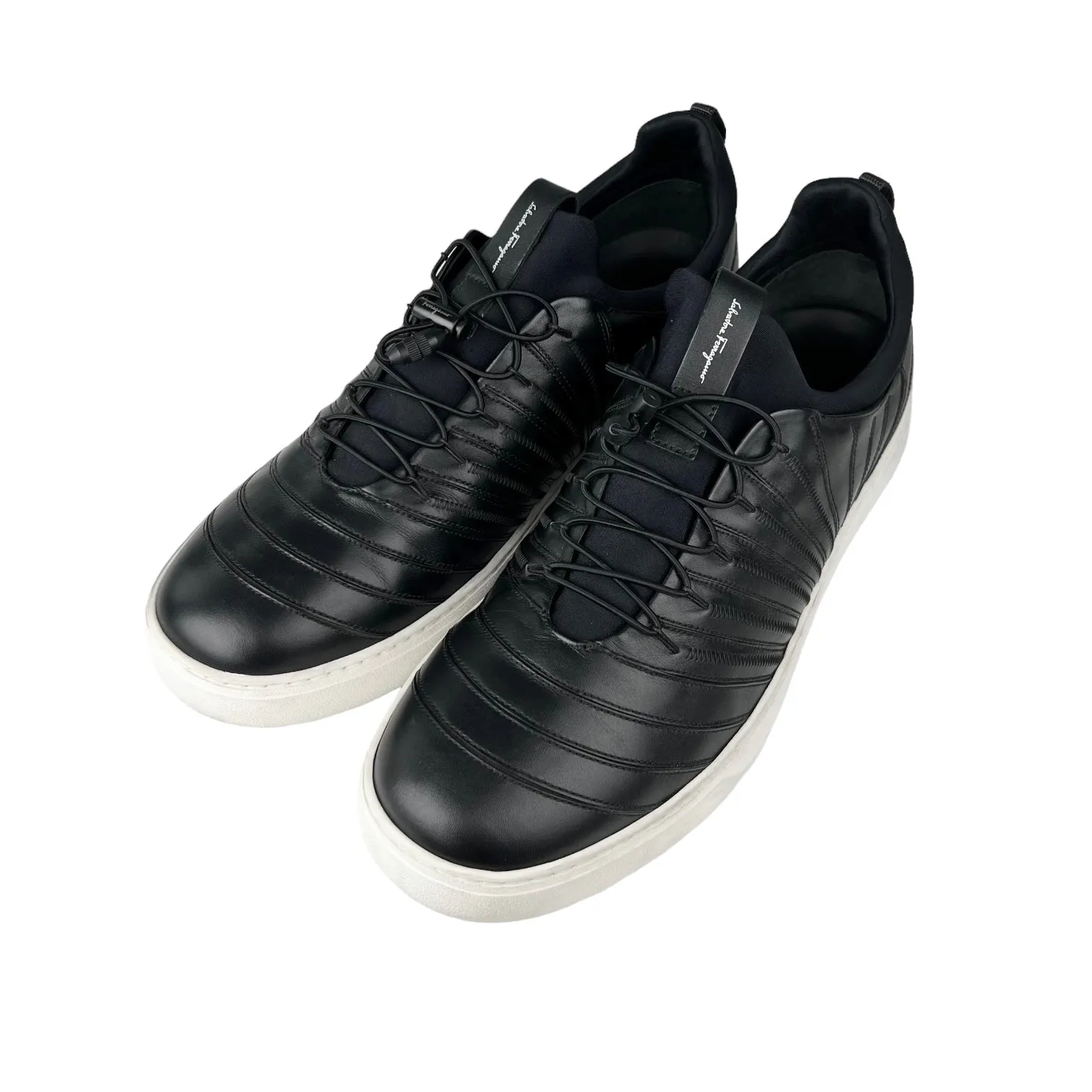 Salvatore Ferragamo Black Leather & Scuba Sneakers