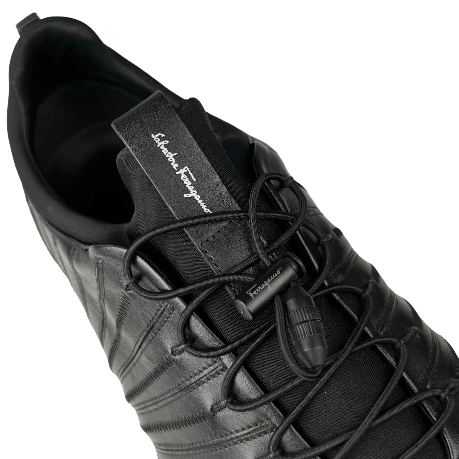 Salvatore Ferragamo Black Leather & Scuba Sneakers