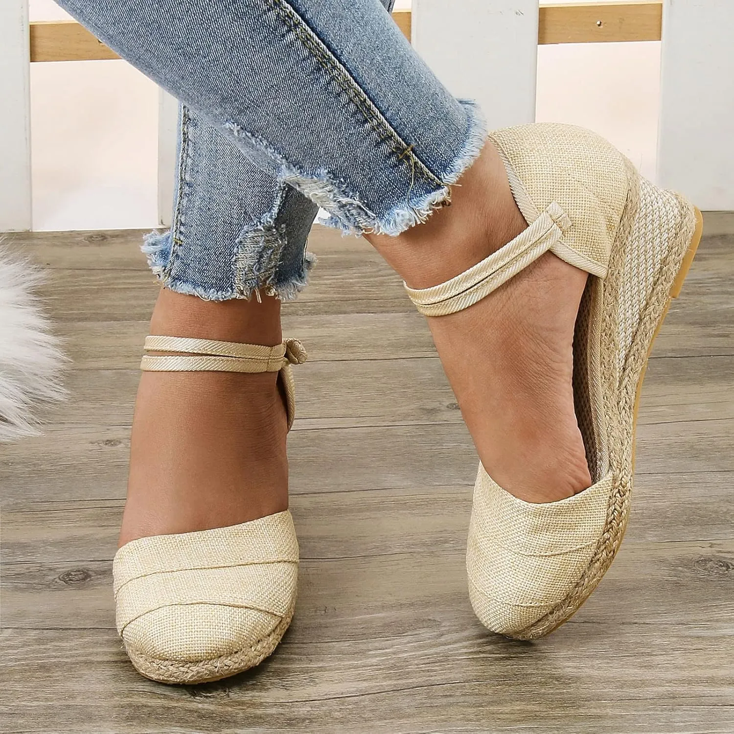 Sandals for Women Dressy Summer, Women's Ankle Strap Closed Toe Espadrille Wedge Sandals Dressy Platform Wedge Sandals