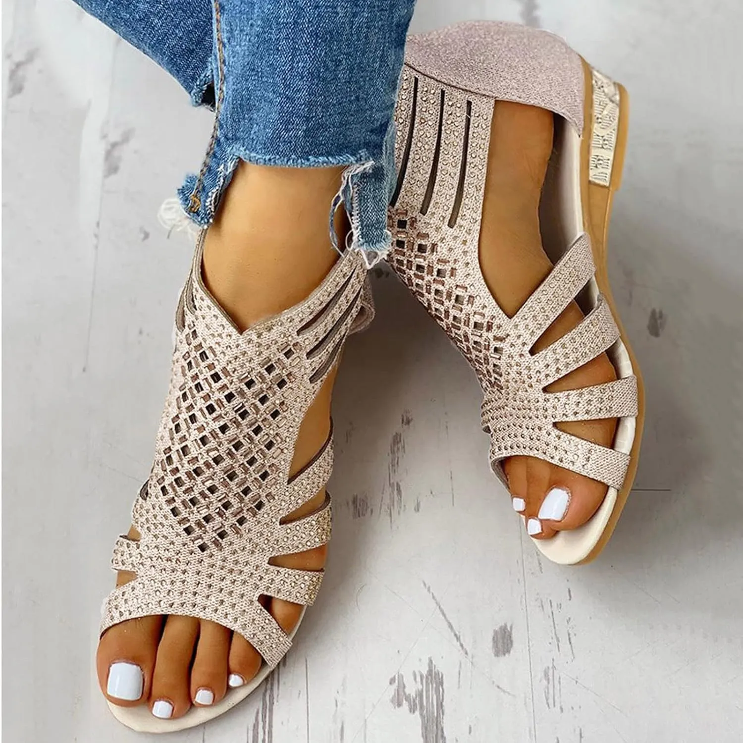 Sandals for Women Summer Dressy, Espadrilles Wedges for Women Buckle Ankle Strap Open Toe Sandals Platform Sandals for Women
