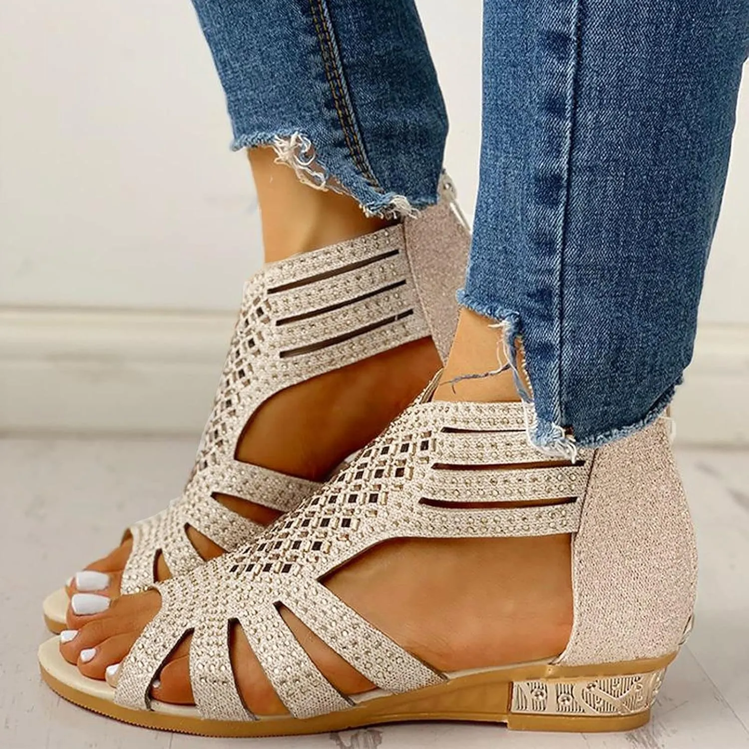 Sandals for Women Summer Dressy, Espadrilles Wedges for Women Buckle Ankle Strap Open Toe Sandals Platform Sandals for Women