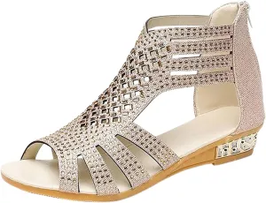 Sandals for Women Summer Dressy, Espadrilles Wedges for Women Buckle Ankle Strap Open Toe Sandals Platform Sandals for Women