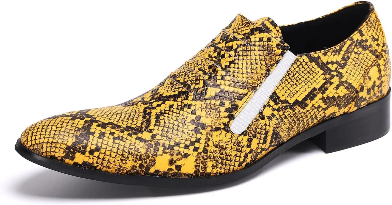 Santimon Mens Dress Driving Loafers Snake Print Leather Classic Casual Plain Toe Multicolor Office Wedding Party Tuxedo Fashion Shoes