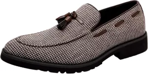 Santimon Men's Tassel Loafers Slip-on Dress Shoes Fashion Houndstooth Driving Shoes Classic Tuxedo Shoes Casual Shoes