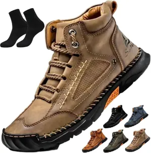 Sawbehind Mens Boots,Sawbehind Leather Shoes, Men's Comfortable Handmade Leather Boots  Waterproof, Outdoor Arch Support Orthopedics Ankle Shoes