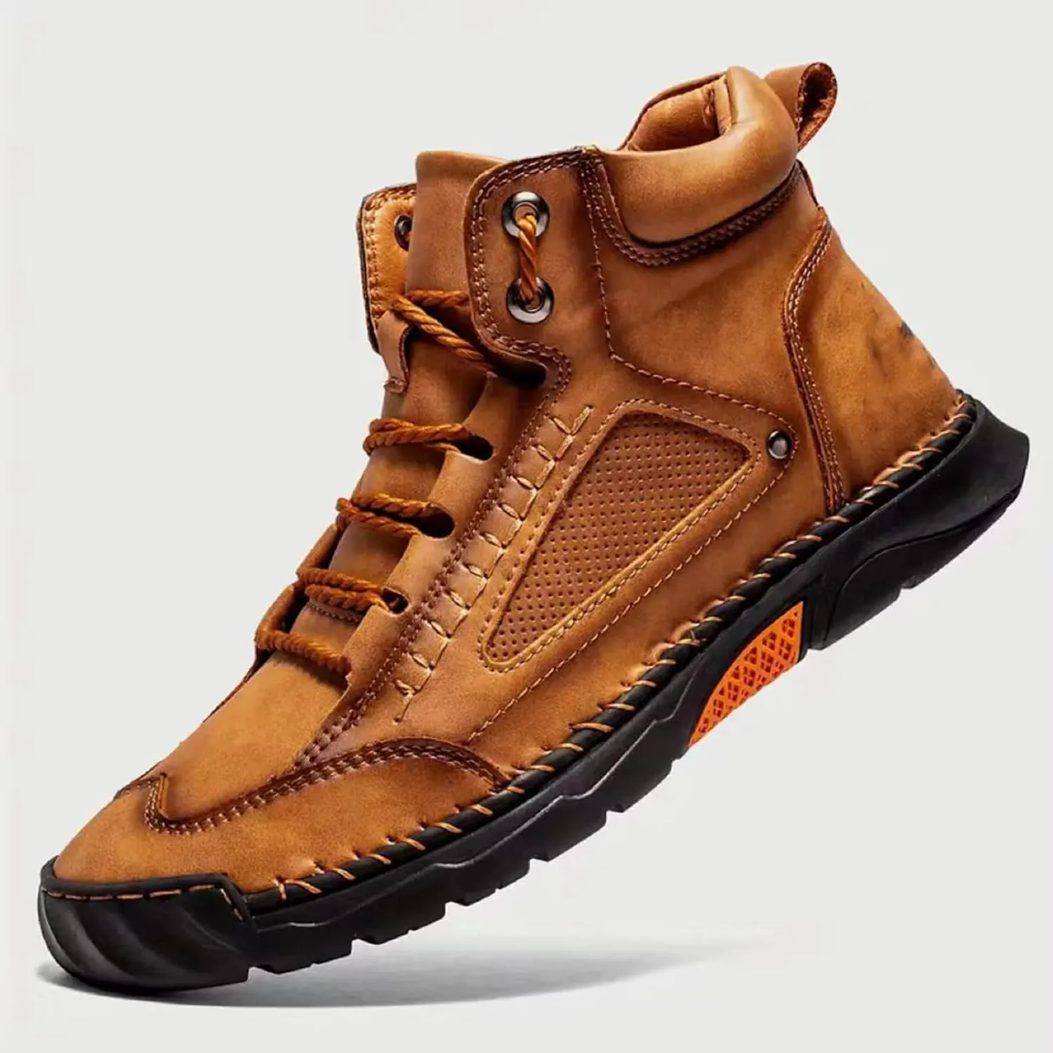 Sawbehind Men's Comfortable Handmade Leather Boots  Waterproof, Spacious Toe Box Outdoor Leather Walking Driving Shoes