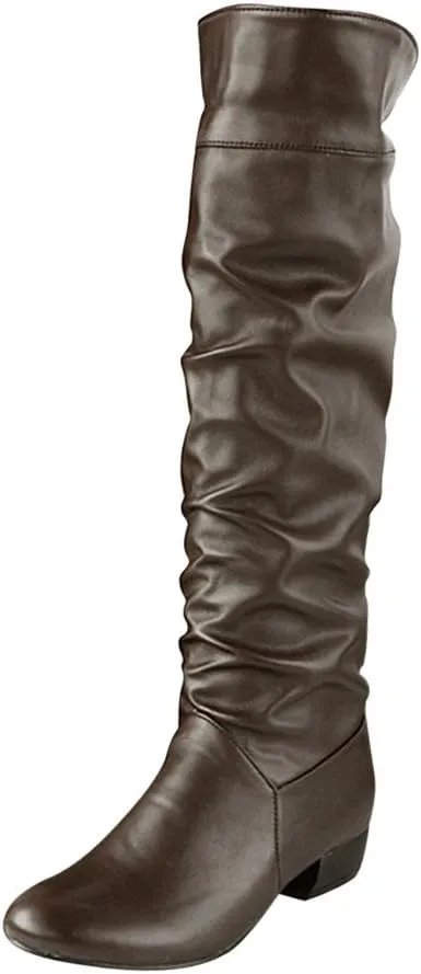 SBGMoSJ Knee High Boots Leather Winter Boots Women Fashionable Leather Fall Boots for Women Mid Calf Womens Boots Soft Leather Mid Calf Wide Calf Wide Calf Cowboy Boots Women Square Toe Tall