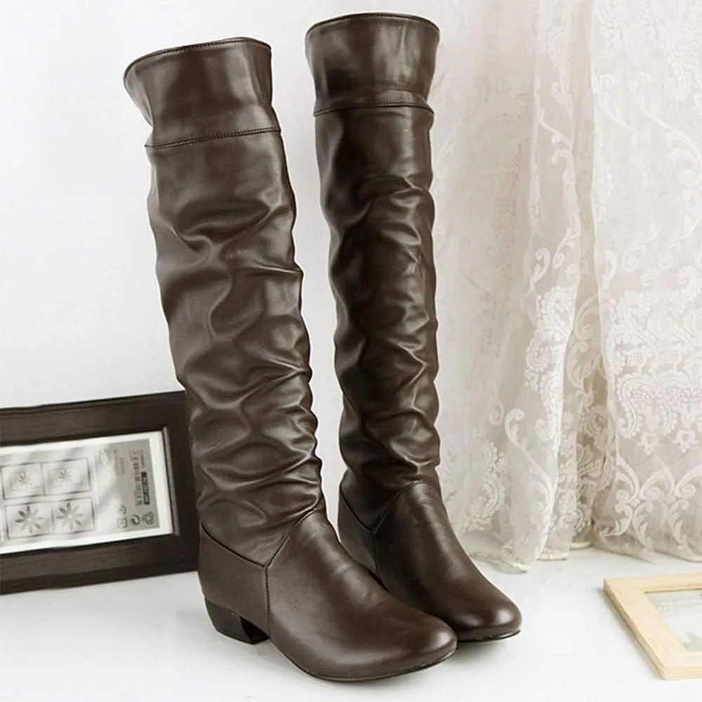 SBGMoSJ Knee High Boots Leather Winter Boots Women Fashionable Leather Fall Boots for Women Mid Calf Womens Boots Soft Leather Mid Calf Wide Calf Wide Calf Cowboy Boots Women Square Toe Tall
