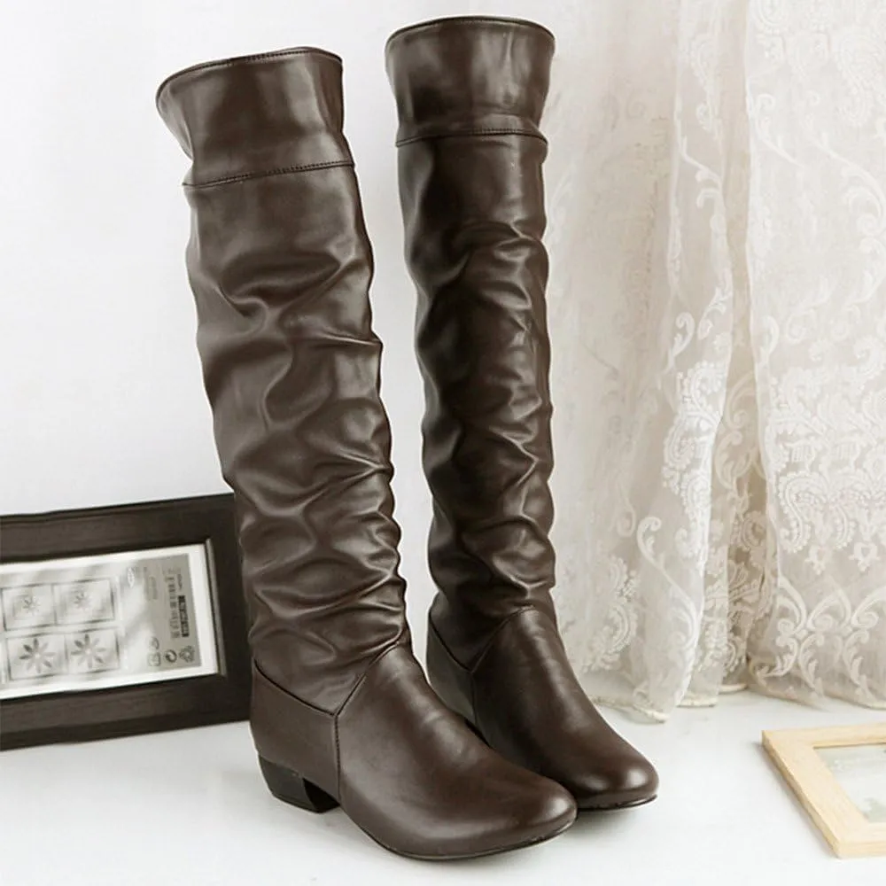 SBGMoSJ Knee High Boots Leather Winter Boots Women Fashionable Leather Fall Boots for Women Mid Calf Womens Boots Soft Leather Mid Calf Wide Calf Wide Calf Cowboy Boots Women Square Toe Tall