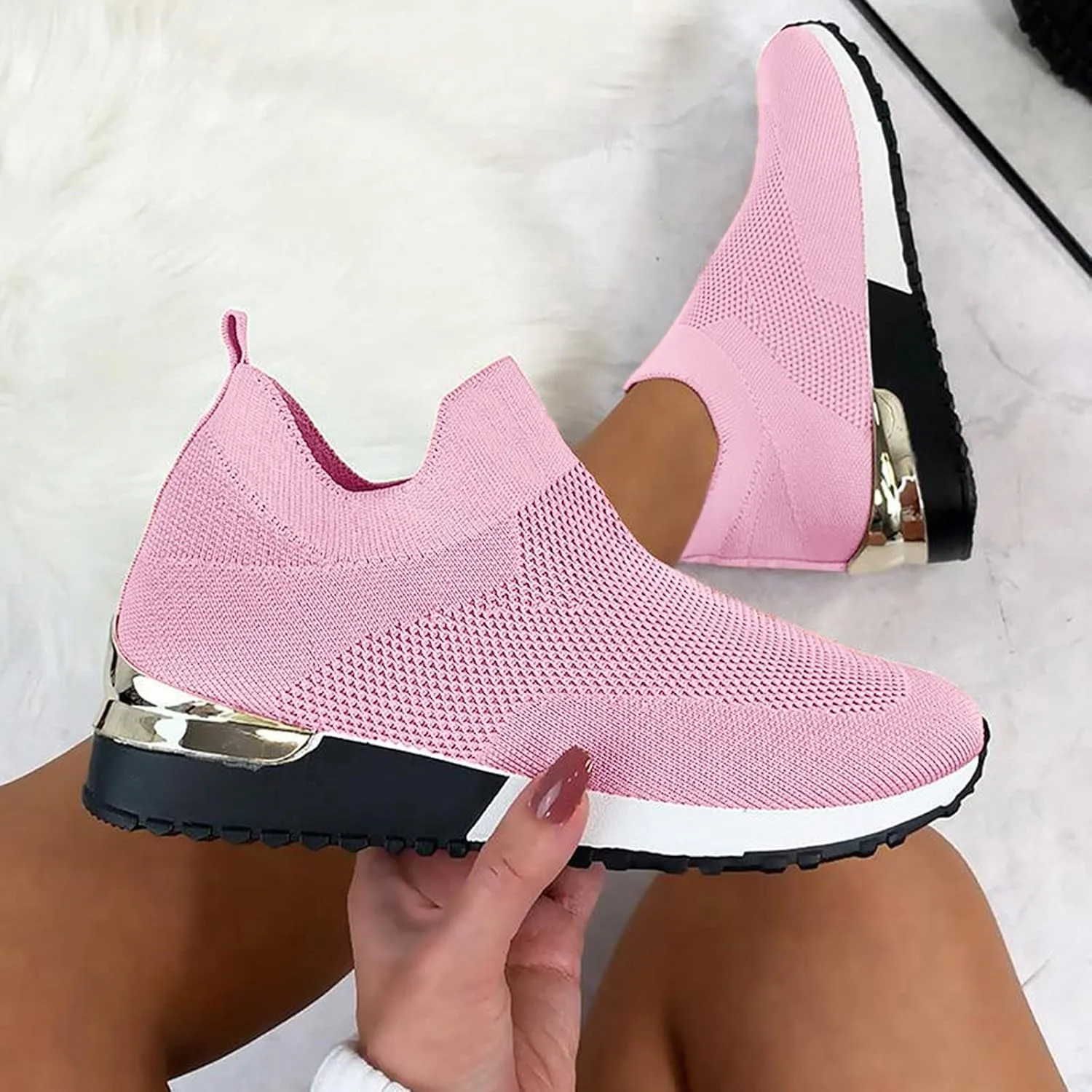 SBGMoSJ Platform Sneakers for Women Fashion 2 Inch High Slip On Shoes Women Dressy Comfort Running Shoes Women Wide Width Womens Black Sneakers Zapatos CModos para Mujeres Embarazadas