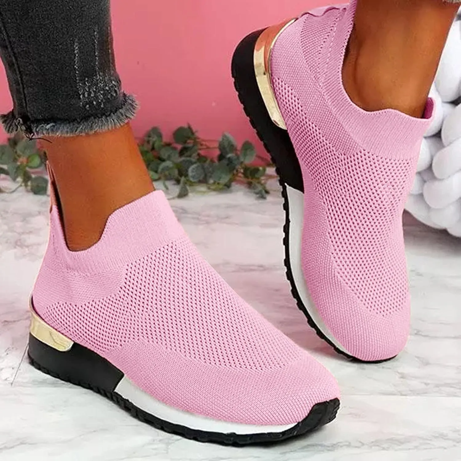 SBGMoSJ Platform Sneakers for Women Fashion 2 Inch High Slip On Shoes Women Dressy Comfort Running Shoes Women Wide Width Womens Black Sneakers Zapatos CModos para Mujeres Embarazadas
