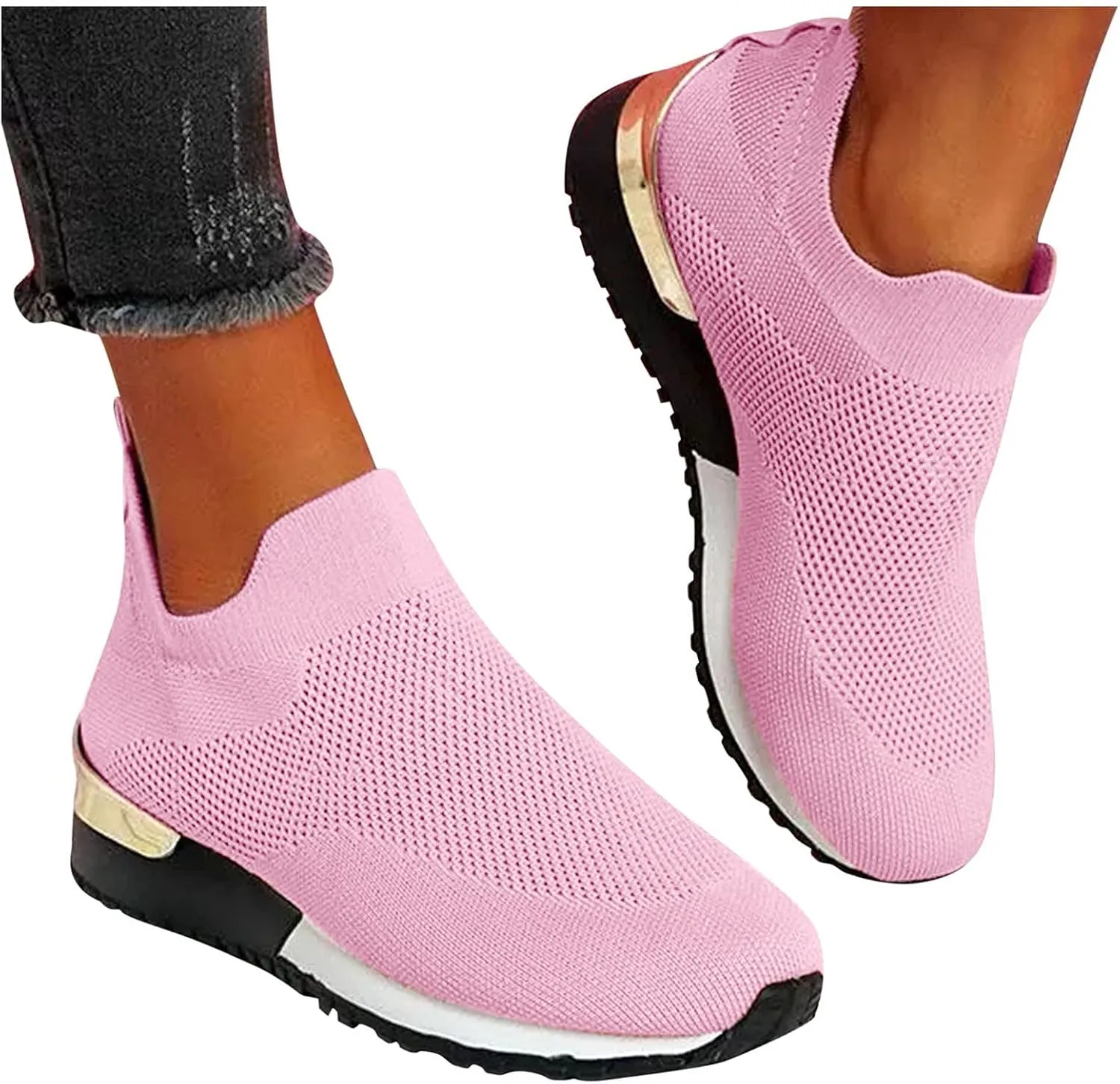 SBGMoSJ Platform Sneakers for Women Fashion 2 Inch High Slip On Shoes Women Dressy Comfort Running Shoes Women Wide Width Womens Black Sneakers Zapatos CModos para Mujeres Embarazadas