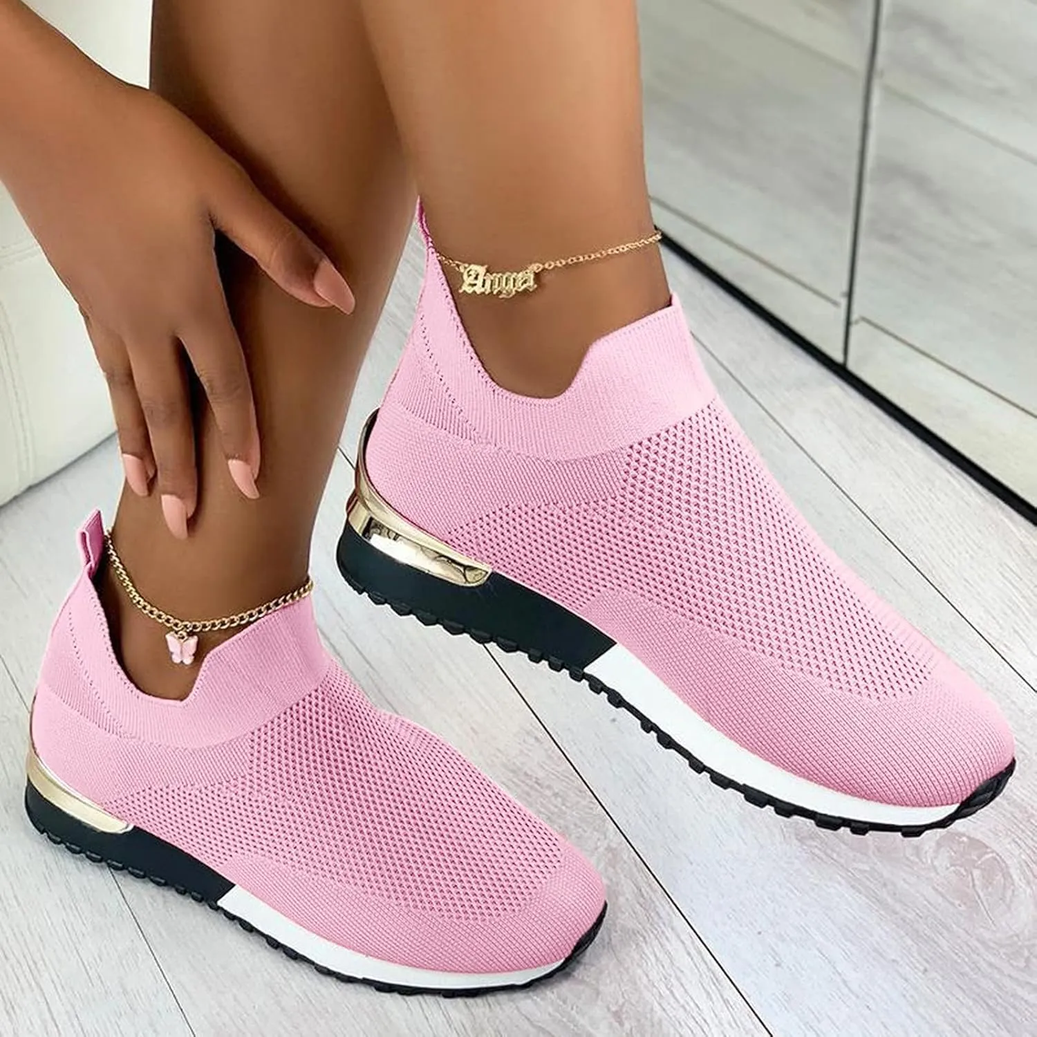 SBGMoSJ Platform Sneakers for Women Fashion 2 Inch High Slip On Shoes Women Dressy Comfort Running Shoes Women Wide Width Womens Black Sneakers Zapatos CModos para Mujeres Embarazadas