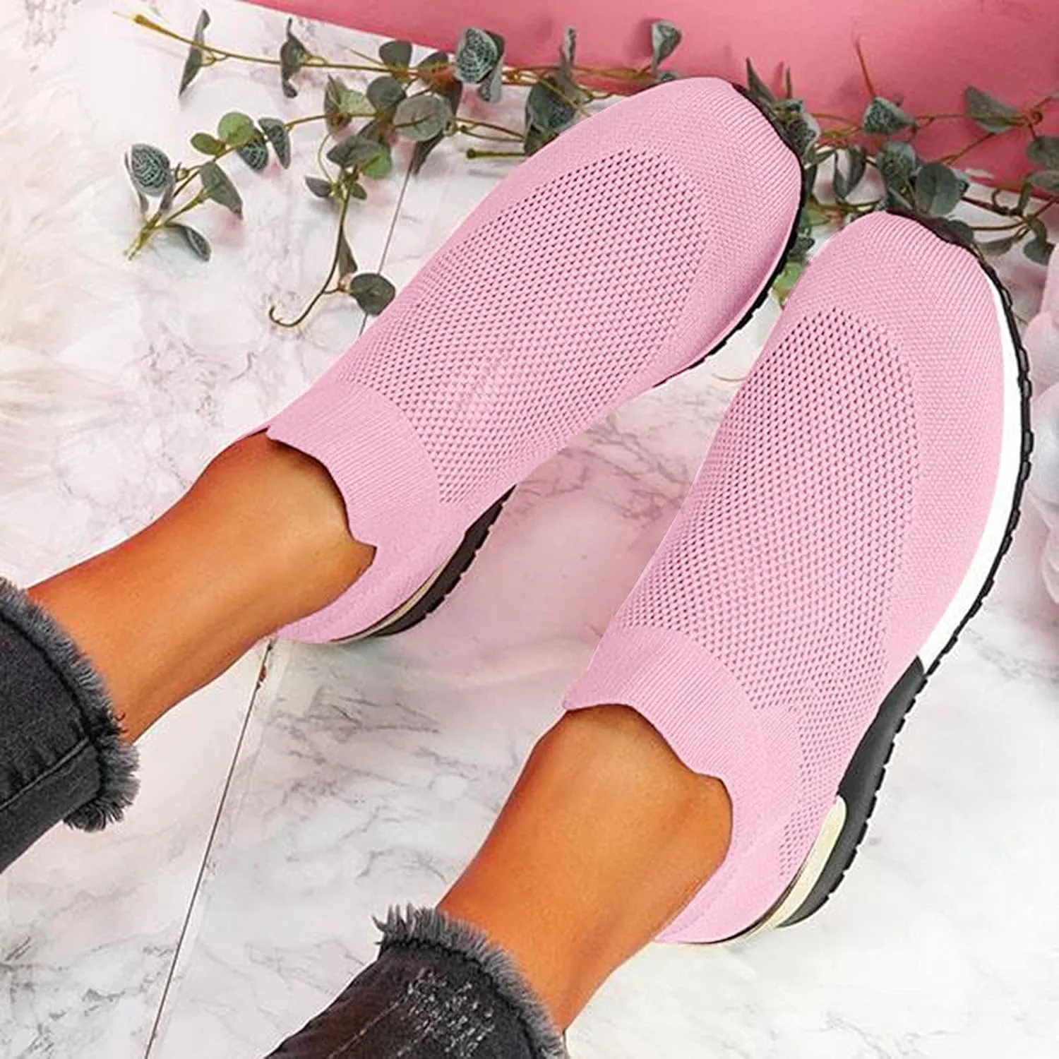 SBGMoSJ Platform Sneakers for Women Fashion 2 Inch High Slip On Shoes Women Dressy Comfort Running Shoes Women Wide Width Womens Black Sneakers Zapatos CModos para Mujeres Embarazadas