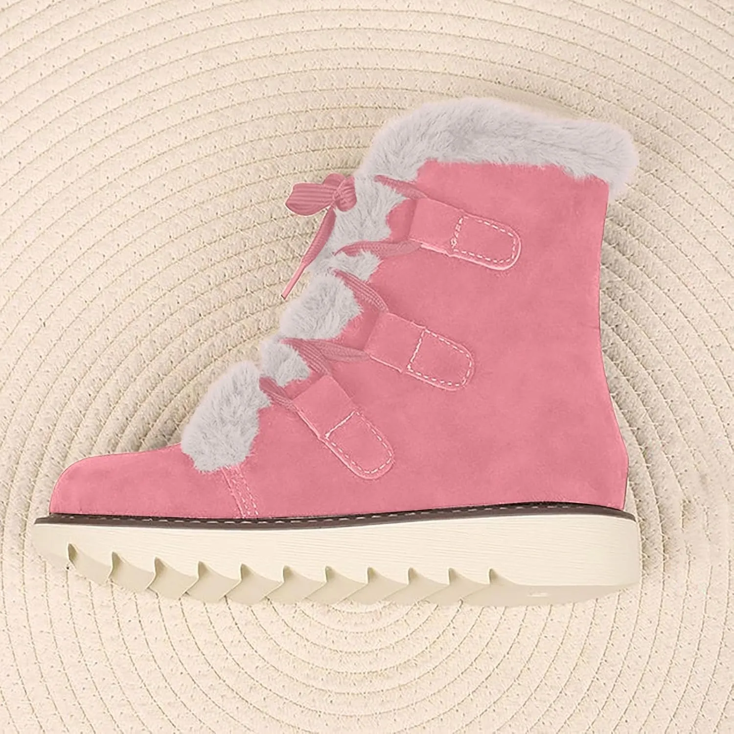 Snow Boots for Women Fur Lined Winter Warm Cotton Shoes Ankle Booties Lace up Flat Anti-Slip Mid Calf Knight Boots
