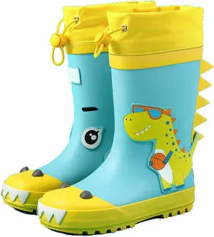 Toddler Boys Girls Cartoon Astronaut Rain Boots Adjustable Non Slip Outdoor Rain Boots Waterproof Mud Boots