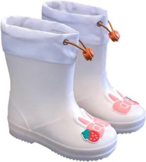 Toddler Bunny Rain Boots for Girls Rubber Boots Waterproof Lightweight Unisex Child Rainboots Cute Cartoon Shoes