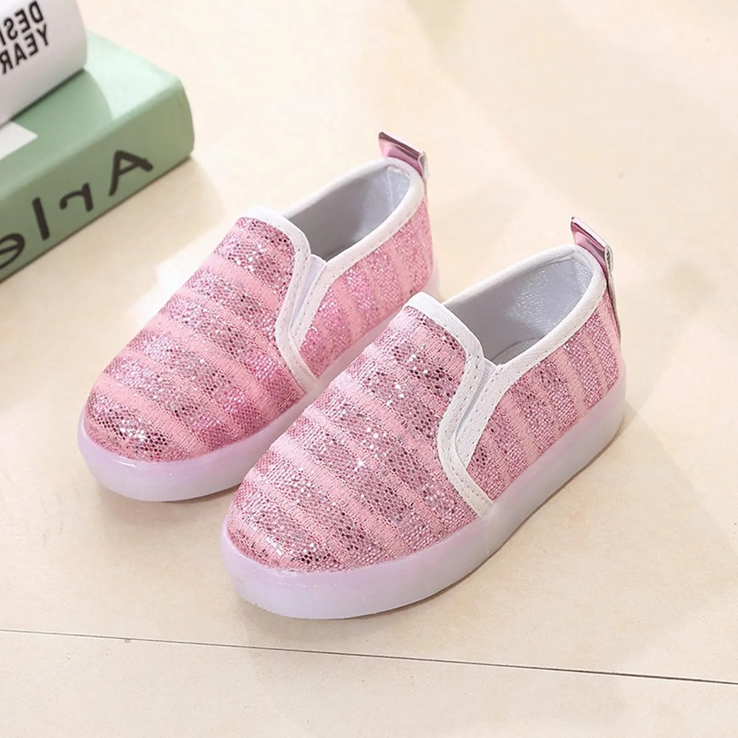 Toddler Girls Boys Canvas Shoes Slip On Light Up Shoes Casual Lazy Loafers for Infant Toddler Girl Shoe Size 1