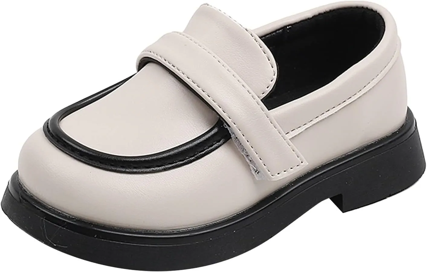 Toddler Girls Dress Shoes PU Leather Wedding School Loafer Dress Children Leather Shoes (Beige, 2-2.5 Years Toddler)