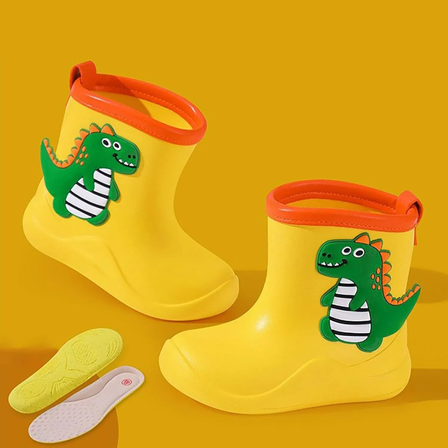 Toddler Kids Rain Boots Boys Girls Baby Cute Cartoon Dinosaur Print Rain Shoes Non Slip Rubber Snow Boots