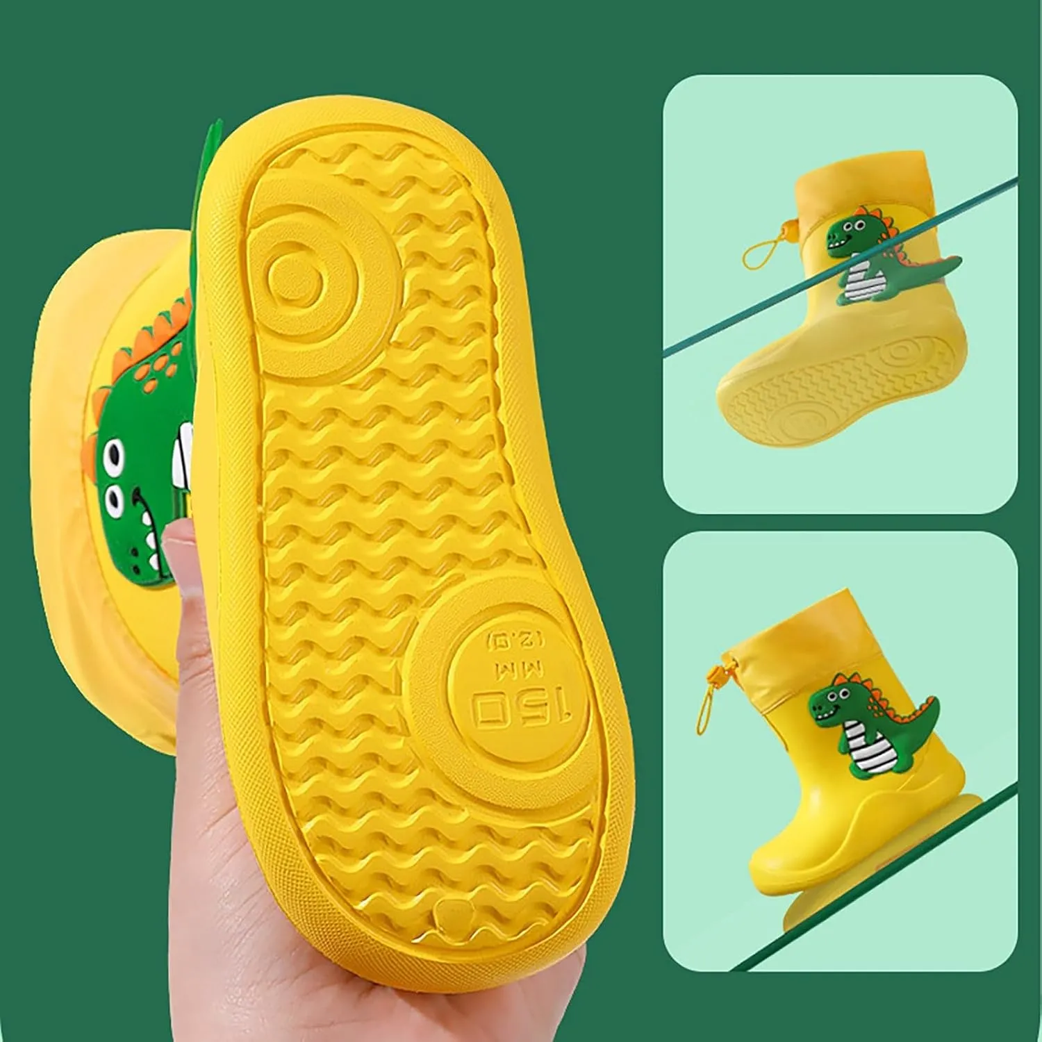 Toddler Kids Rain Boots Boys Girls Baby Cute Cartoon Dinosaur Print Rain Shoes Non Slip Rubber Snow Boots