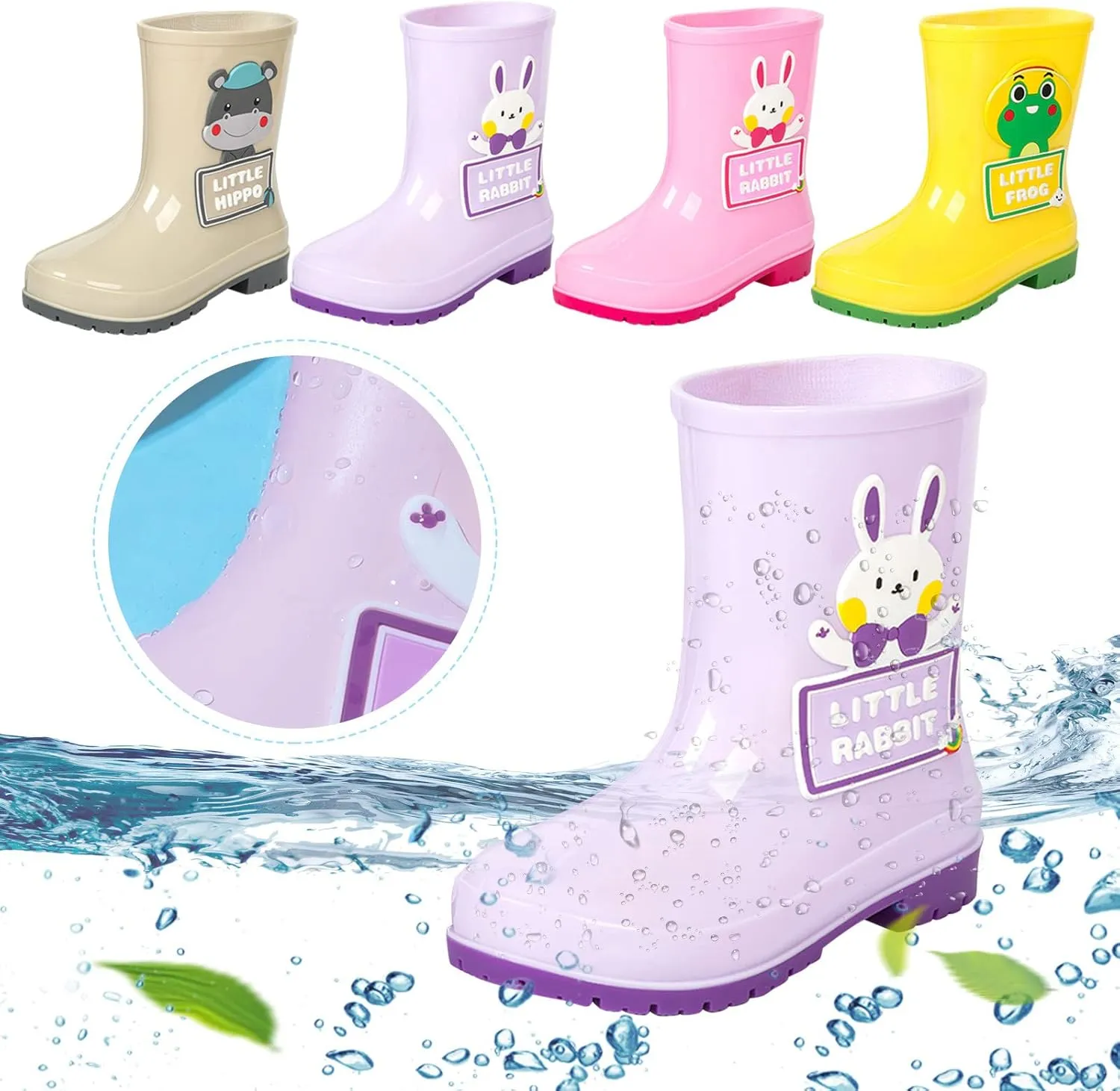 Toddler Rain Boots with Cute Cartoon Cow Kids Waterproof Rubber Boots for Girls Boys Soft Western Rain Boots Toddler