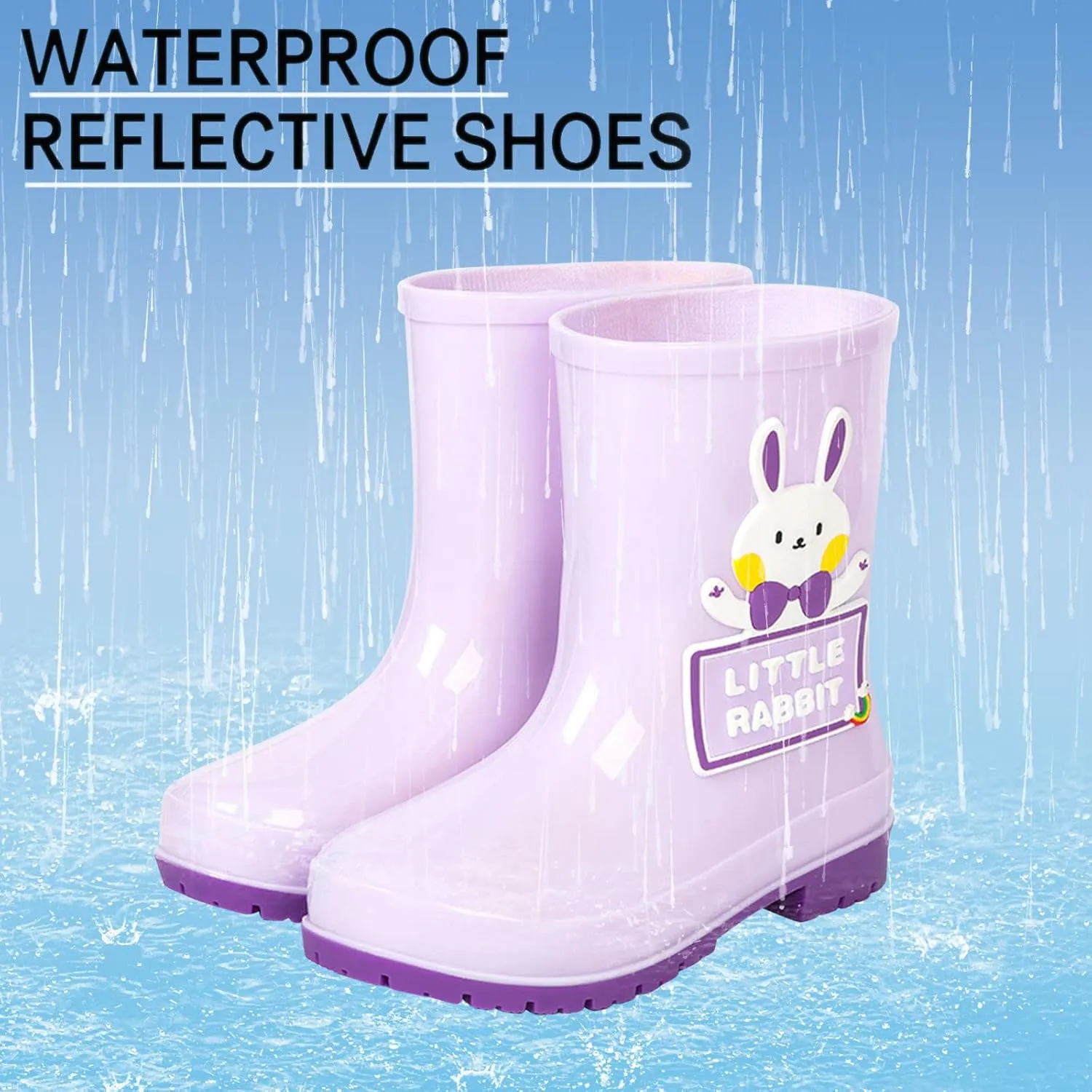 Toddler Rain Boots with Cute Cartoon Cow Kids Waterproof Rubber Boots for Girls Boys Soft Western Rain Boots Toddler